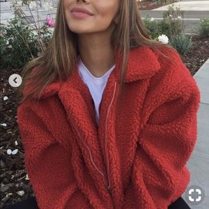 RED TEDDY BEAR ZIPPER COAT